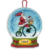 Набор для вышивания DIMENSIONS Елочное украшение Санта на велосипеде